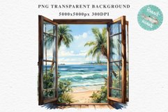 Cozy Beach Clipart Summer Porch PNG Sea Ocean Window House cute decor tropical cottage core graphics digital 