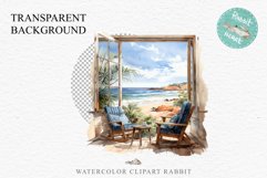 Cozy Beach Clipart Summer Porch PNG Sea Ocean Window House cute decor tropical cottage core graphics digital 