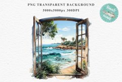 Cozy Beach Clipart Summer Porch PNG Sea Ocean Window House cute decor tropical cottage core graphics digital 
