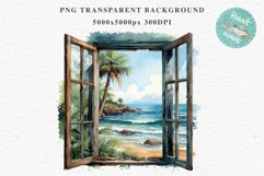 Cozy Beach Clipart Summer Porch PNG Sea Ocean Window House cute decor tropical cottage core graphics digital 
