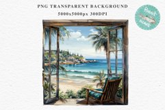 Cozy Beach Clipart Summer Porch PNG Sea Ocean Window House cute decor tropical cottage core graphics digital 