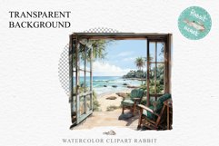 Cozy Beach Clipart Summer Porch PNG Sea Ocean Window House cute decor tropical cottage core graphics digital 