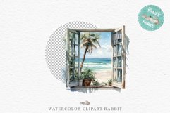Cozy Beach Clipart Summer Porch PNG Sea Ocean Window House cute decor tropical cottage core graphics digital 