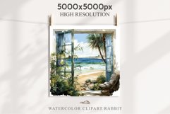 Cozy Beach Clipart Summer Porch PNG Sea Ocean Window House cute decor tropical cottage core graphics digital 