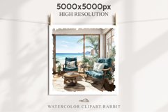 Cozy Beach Clipart Summer Porch PNG Sea Ocean Window House cute decor tropical cottage core graphics digital 