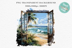 Cozy Beach Clipart Summer Porch PNG Sea Ocean Window House cute decor tropical cottage core graphics digital 