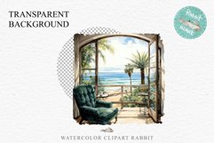 Cozy Beach Clipart Summer Porch PNG Sea Ocean Window House cute decor tropical cottage core graphics digital 