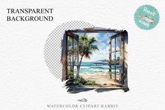 Cozy Beach Clipart Summer Porch PNG Sea Ocean Window House cute decor tropical cottage core graphics digital 