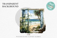 Cozy Beach Clipart Summer Porch PNG Sea Ocean Window House cute decor tropical cottage core graphics digital 