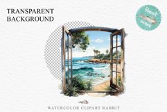 Cozy Beach Clipart Summer Porch PNG Sea Ocean Window House cute decor tropical cottage core graphics digital 
