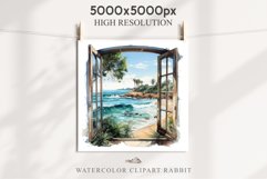 Cozy Beach Clipart Summer Porch PNG Sea Ocean Window House cute decor tropical cottage core graphics digital 