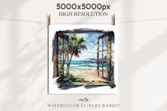 Cozy Beach Clipart Summer Porch PNG Sea Ocean Window House cute decor tropical cottage core graphics digital 