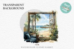 Cozy Beach Clipart Summer Porch PNG Sea Ocean Window House cute decor tropical cottage core graphics digital 
