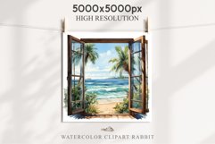 Cozy Beach Clipart Summer Porch PNG Sea Ocean Window House cute decor tropical cottage core graphics digital 