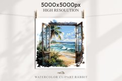 Cozy Beach Clipart Summer Porch PNG Sea Ocean Window House cute decor tropical cottage core graphics digital 