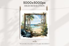 Cozy Beach Clipart Summer Porch PNG Sea Ocean Window House cute decor tropical cottage core graphics digital 
