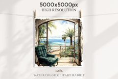 Cozy Beach Clipart Summer Porch PNG Sea Ocean Window House cute decor tropical cottage core graphics digital 