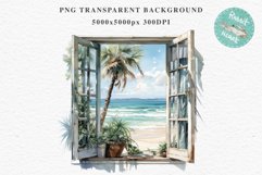 Cozy Beach Clipart Summer Porch PNG Sea Ocean Window House cute decor tropical cottage core graphics digital 