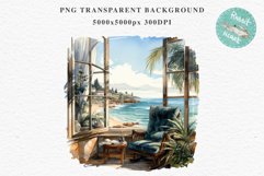 Cozy Beach Clipart Summer Porch PNG Sea Ocean Window House cute decor tropical cottage core graphics digital 