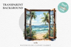 Cozy Beach Clipart Summer Porch PNG Sea Ocean Window House cute decor tropical cottage core graphics digital 