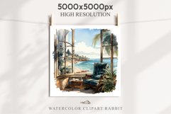 Cozy Beach Clipart Summer Porch PNG Sea Ocean Window House cute decor tropical cottage core graphics digital 