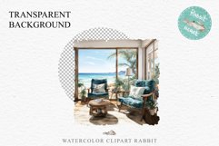 Cozy Beach Clipart Summer Porch PNG Sea Ocean Window House cute decor tropical cottage core graphics digital 