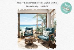 Cozy Beach Clipart Summer Porch PNG Sea Ocean Window House cute decor tropical cottage core graphics digital 