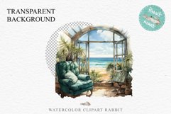 Cozy Beach Clipart Summer Porch PNG Sea Ocean Window House cute decor tropical cottage core graphics digital 