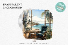 Cozy Beach Clipart Summer Porch PNG Sea Ocean Window House cute decor tropical cottage core graphics digital 