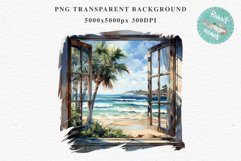 Cozy Beach Clipart Summer Porch PNG Sea Ocean Window House cute decor tropical cottage core graphics digital 