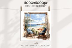 Cozy Beach Clipart Summer Porch PNG Sea Ocean Window House cute decor tropical cottage core graphics digital 
