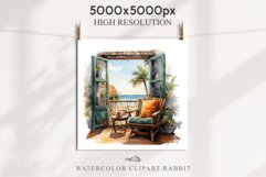Cozy Beach Clipart Summer Porch PNG Sea Ocean Window House cute decor tropical cottage core graphics digital 