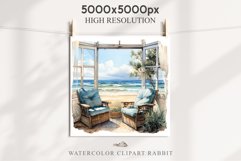 Cozy Beach Clipart Summer Porch PNG Sea Ocean Window House cute decor tropical cottage core graphics digital 