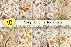 cozy boho floral, felted floral pattern, boho seamless pattern, beige floral paper, neutral flower pattern, cottagecore florals, rustic floral design, boho fabric pattern, floral digital paper, felt texture florals, beige brown flowers, boho scrapbook pap