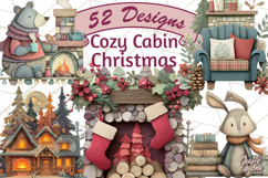 Cozy Cabin Christmas PNG, Cut-Paper Collage Holiday Clipart Product Image 1