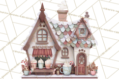 Cozy Cabin Christmas PNG, Cut-Paper Collage Holiday Clipart Product Image 2