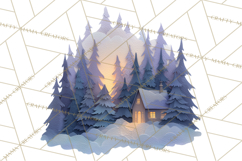 Cozy Cabin Christmas PNG, Cut-Paper Collage Holiday Clipart Product Image 3
