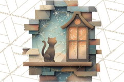 Cozy Cabin Christmas PNG, Cut-Paper Collage Holiday Clipart Product Image 3