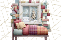 Cozy Cabin Christmas PNG, Cut-Paper Collage Holiday Clipart Product Image 5