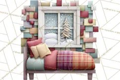 Cozy Cabin Christmas PNG, Cut-Paper Collage Holiday Clipart Product Image 5