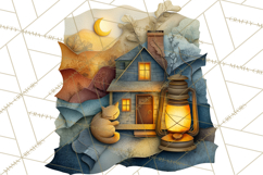 Cozy Cabin Christmas PNG, Cut-Paper Collage Holiday Clipart Product Image 2