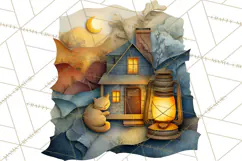 Cozy Cabin Christmas PNG, Cut-Paper Collage Holiday Clipart Product Image 2