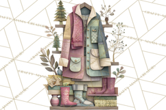 Cozy Cabin Christmas PNG, Cut-Paper Collage Holiday Clipart Product Image 4