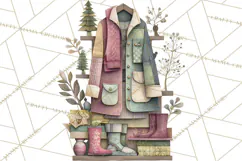 Cozy Cabin Christmas PNG, Cut-Paper Collage Holiday Clipart Product Image 4