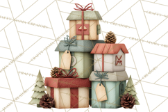 Cozy Cabin Christmas PNG, Cut-Paper Collage Holiday Clipart Product Image 4