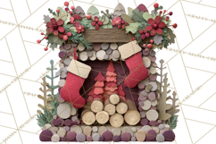 Cozy Cabin Christmas PNG, Cut-Paper Collage Holiday Clipart Product Image 2