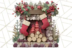 Cozy Cabin Christmas PNG, Cut-Paper Collage Holiday Clipart Product Image 2