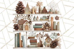 Cozy Cabin Christmas PNG, Cut-Paper Collage Holiday Clipart Product Image 3