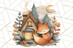 Cozy Cabin Christmas PNG, Cut-Paper Collage Holiday Clipart Product Image 4