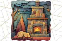 Cozy Cabin Christmas PNG, Cut-Paper Collage Holiday Clipart Product Image 5